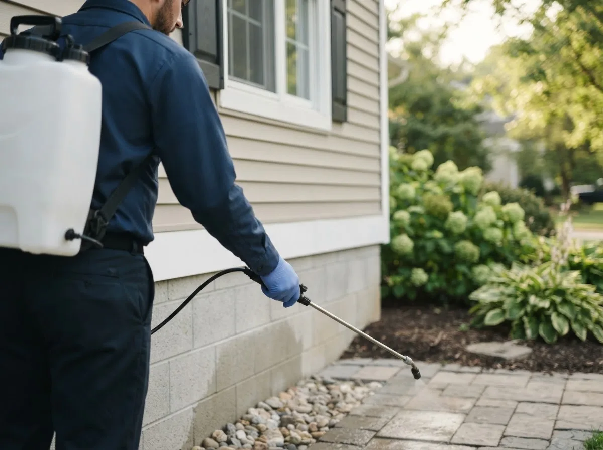 Pest control technician inspecting a home in Artemas, PA